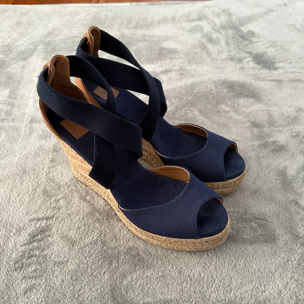 Tory Burch Natanya Wedge Espadrille Sandals Women's 11 Navy Shoes - Picture 2 of 8
